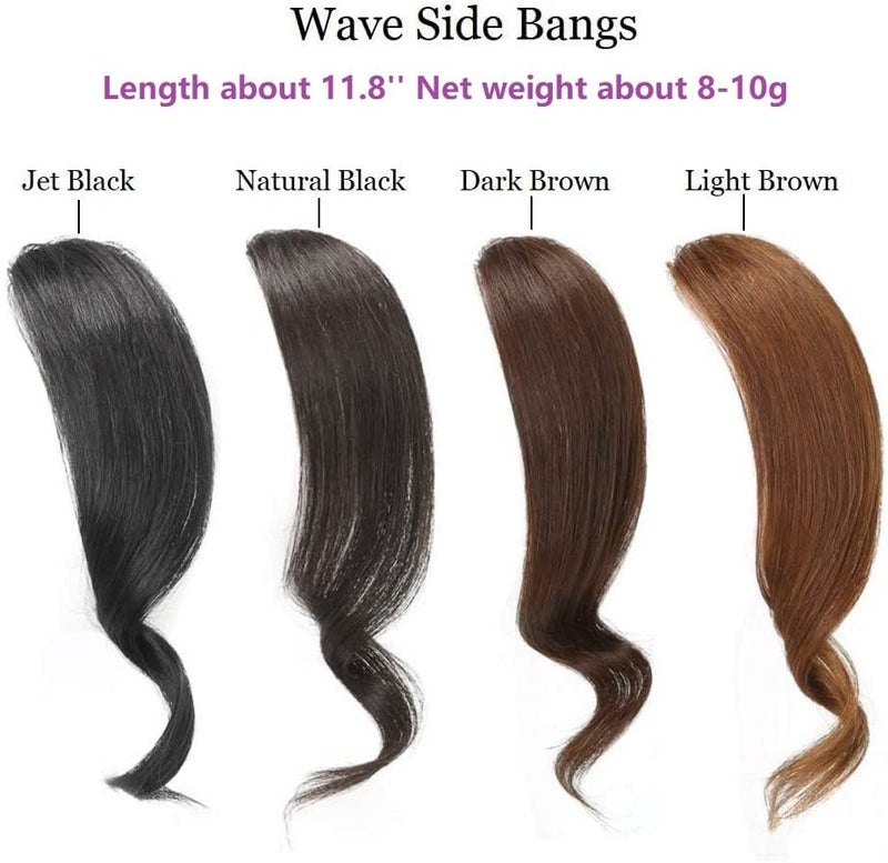 Dsoar 2PCS Wave Side Bang Clip in Bangs Real Human Hair Wave Fringe Hair Extensions(Natural Black Color) - Image 2